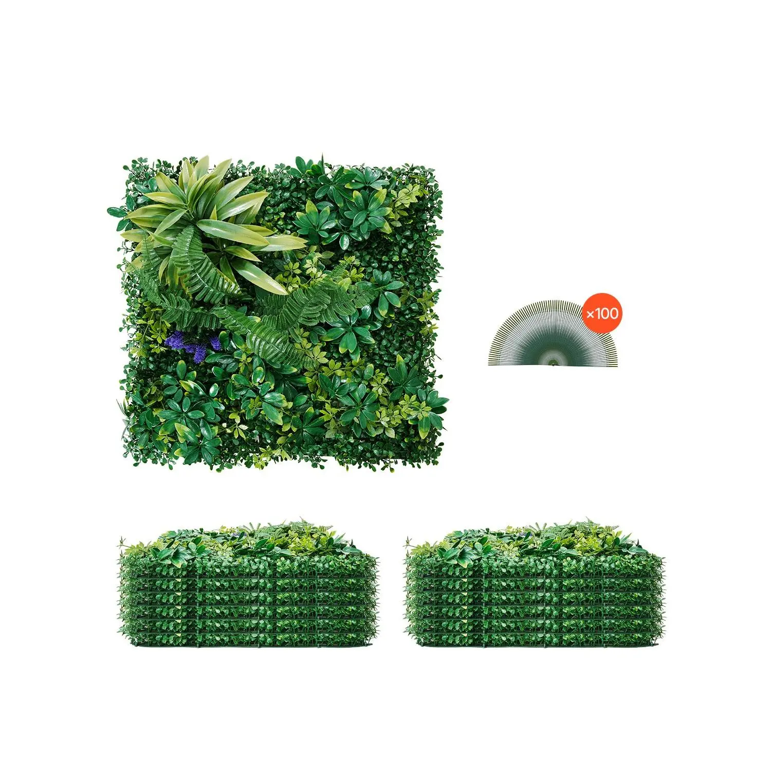 UV Resistant Artificial Boxwood Wall Panels, 8/12/24 Pack 10×10in High Simulation Privacy Hedge Screen, Thickened Reinforced Grid Back PE Green Grass Wall, Cuttable DIY Faux Greenery Fence for Patio, Garden & Home Decoration