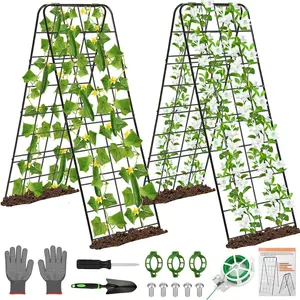 2 Pack Cucumber Trellis 43.3''x15.7'' with Twist Tie and Clips, A-Shaped Garden Trellis for Climbing  Heavy Duty Metal  Support for Cucumber, Grape, Tomato, Pea, Bean, Flower, Raised Bed