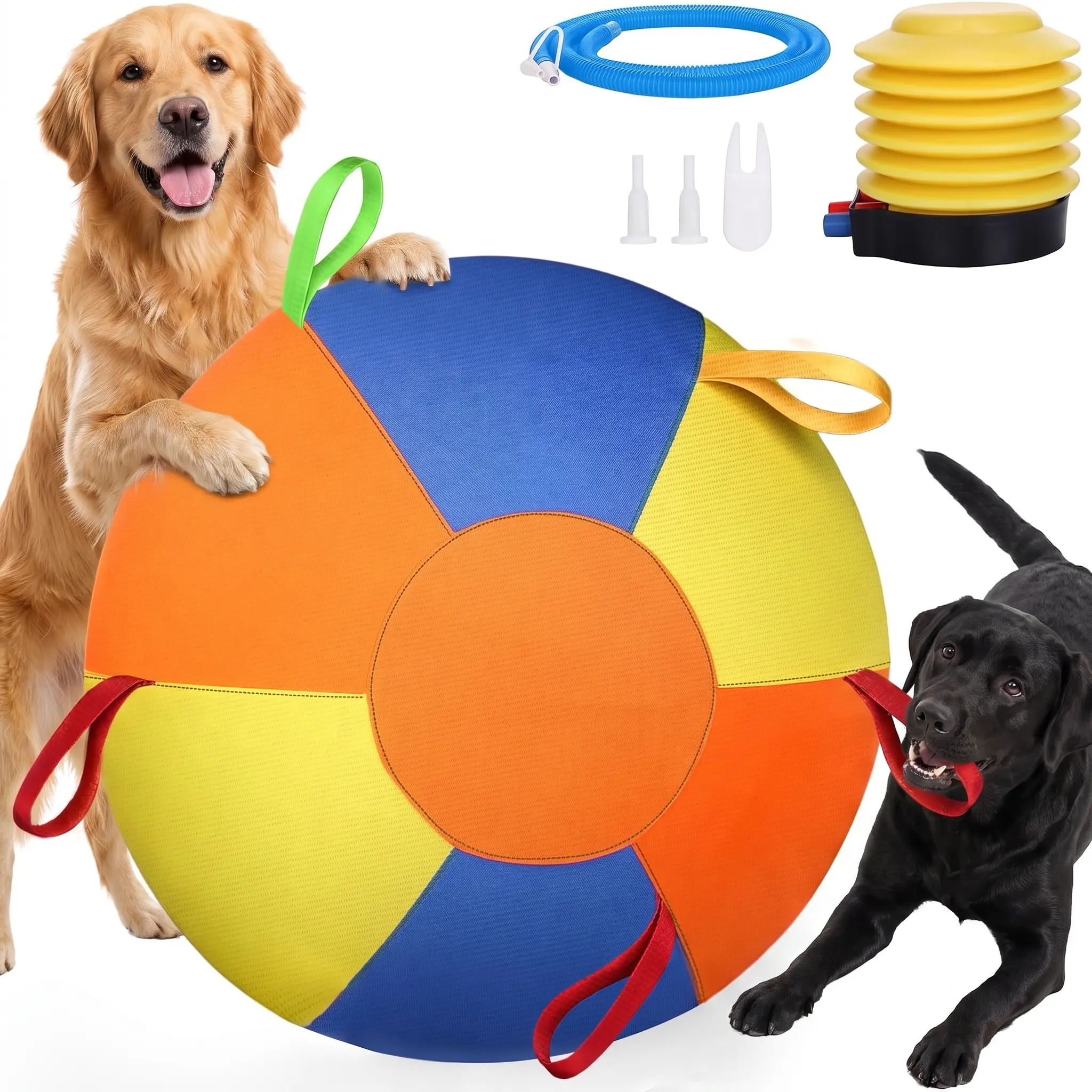 Herding Ball for Dogs, Giant Dog Herding Ball with Durable Cover & Grab Straps for Tug Play, Interactive Outdoor Dog Toy for Herding Breeds, Border Collie, Australian Shepherd & High Energy Dogs, Large Breed Exercise Ball, Air Pump Included