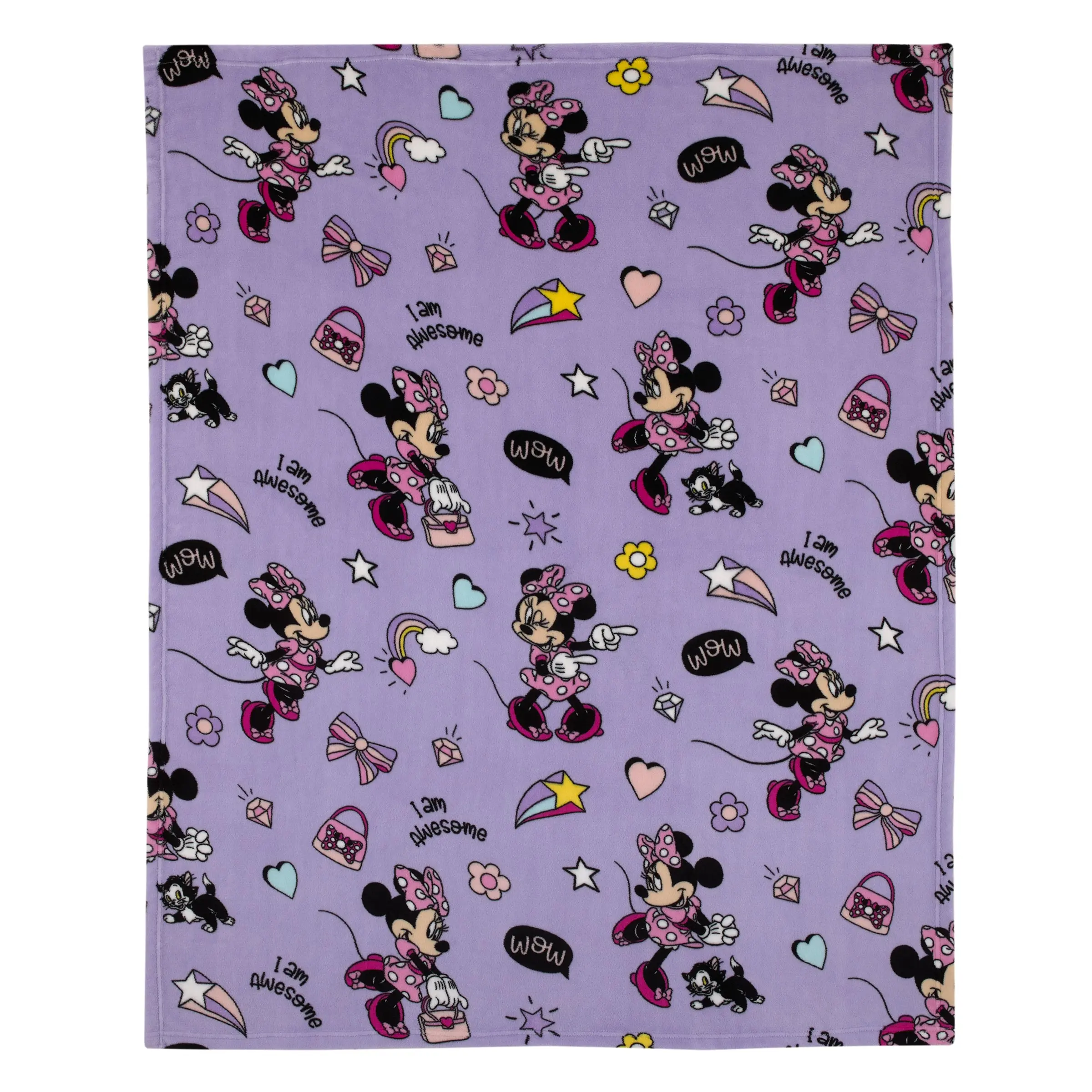 Disney Minnie Mouse I am Awesome Lavender and Pink, Daisy Duck, Rainbow Hearts and Stars Super Soft Toddler Blanket