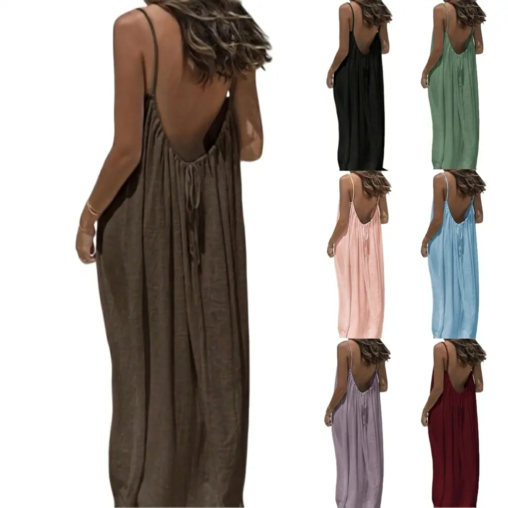Women's Basic Solid Color Cami Mini Dress with Spaghetti Straps, Sleeveless Backless Summer Casual Wear Women's Basic Solid Color Cami Mini Dress with Spaghetti Straps, Sleeveless Backless Summer Casual Wear