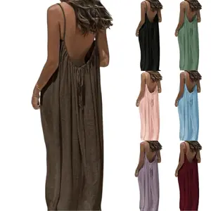 Solid Color Backless Spaghetti Strap Cami Dress for Women, Casual Minimalist Sleeveless Dress for Summer, Ladies Clothes for Beach Holiday Vacation Womenswear Mother's Day Gift