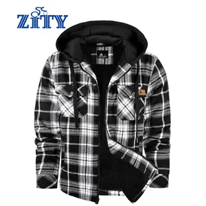 ZITY Men’s Plaid Hooded Fleece Jacket – Windproof Warm Shirt Jacket, Jackets & Tops with Motocross Outdoor Style