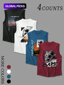 Men's Casual Trendy Round Neck Graphic Print Tank Top, Stylish Sleeveless Top for Summer, Cool Fashion Vest for Casual Outings