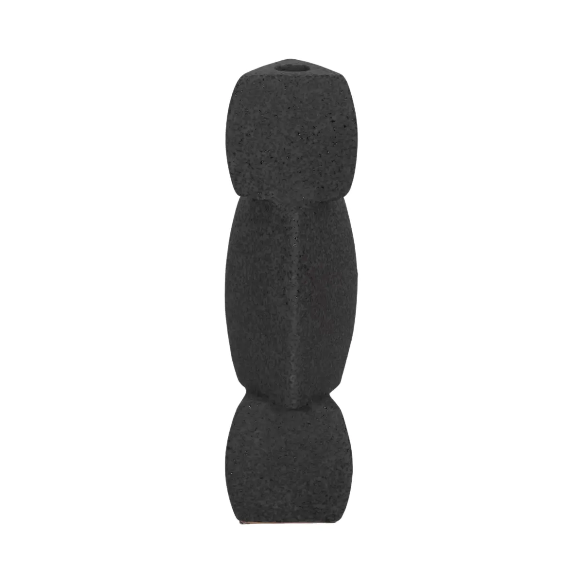 212 MAIN 12 in. Sand Glaze Black Stone Stacked Tapered Candle Holder - Home Decor Decorative Candleholder for Home Supplies