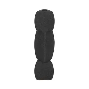 212 MAIN 12 in. Stone Stacked Taper Candle Holder - Sand Glaze Finish, Black, Home Decor Accessory for Home Supplies