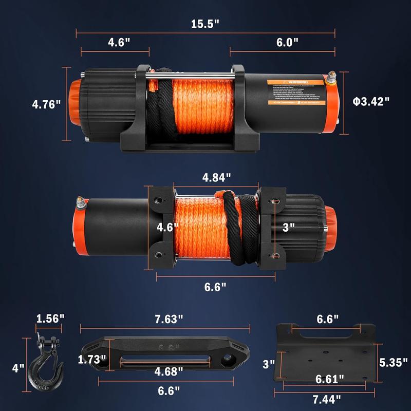 4500 lb UTV Winch Synthetic Rope Kits, 12V Winch with Remote for Off Road Trailer Boat RV Towing Winche, Winch with Mounting Plate and Wired Remote 4500 lb UTV Winch Synthetic Rope Kits, 12V Winch with Remote for Off Road Trailer Boat RV Towing Winche, Winch with Mounting Plate and Wired Remote