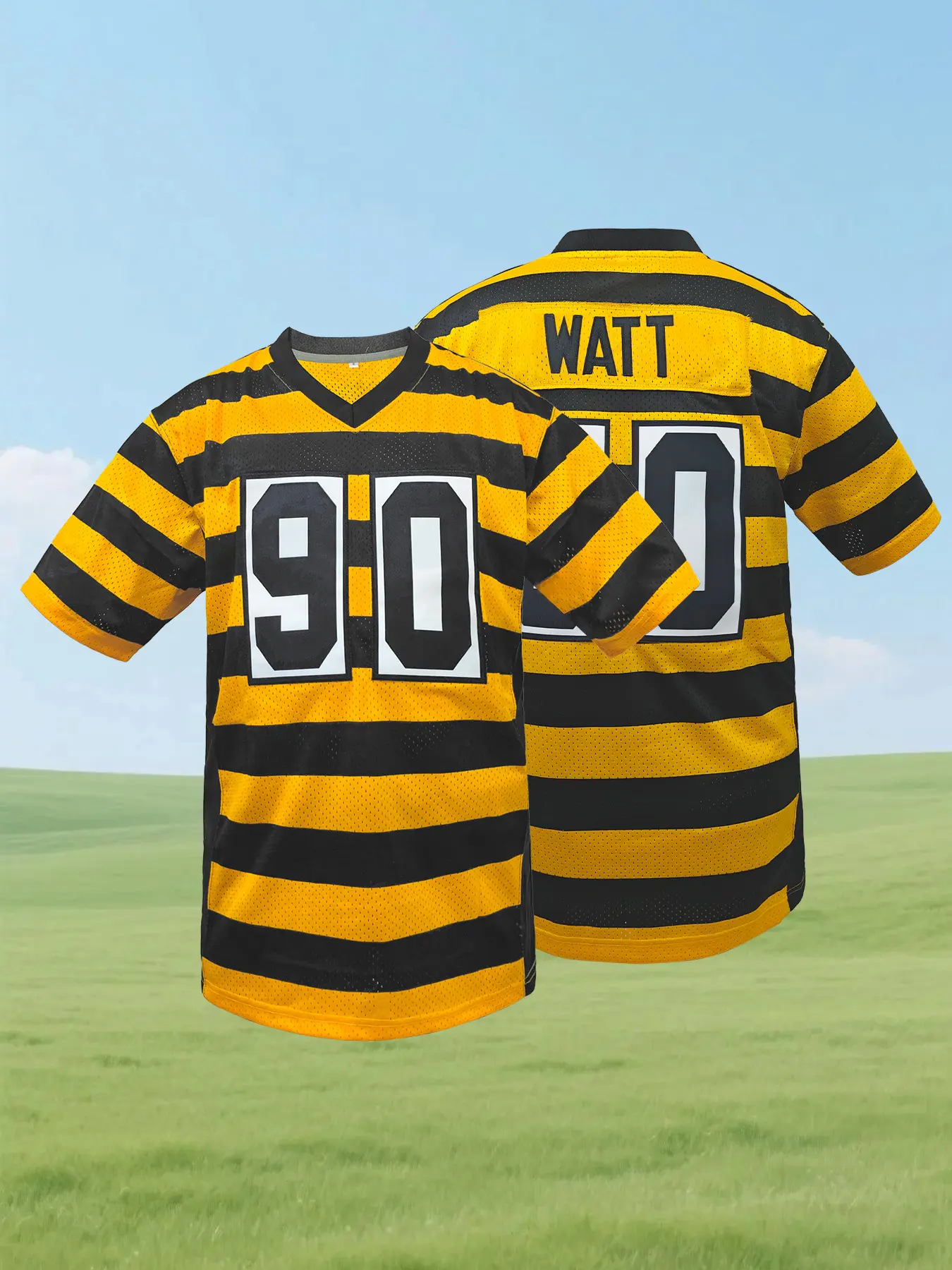 Men's Stitched Football Jersey, Breathable V Neck Pittsburgh #90 Rugby Jersey, Sports Style Jersey, Embroidered Loose Fit Short Sleeve T-Shirt, Unisex All Season Wear, Athletic Top, Sportswear Top, Athletic Activewear, Sportswear Clothing, Sports Top
