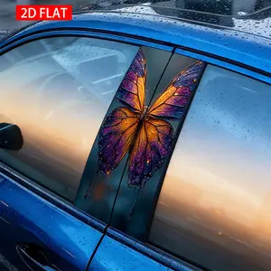2 Sets Galaxy Gradient Butterfly Car B Pillar Stickers, PVC Self-Adhesive Waterproof Scratch-Resistant Exterior Decor, Car B Pillar Decoration