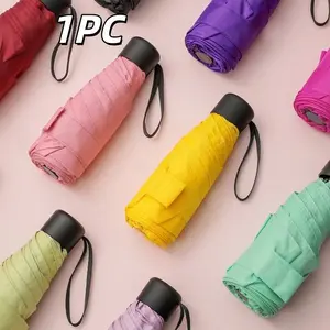 Mini Folding Rain and Sun Umbrella, Portable UV Protection Pocket Umbrella with Hanging Rope, Manual Opening, 5-Fold Design