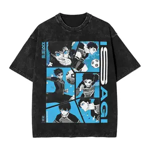 Unisex Blue Lock Yoichi Isagi Oversized T-Shirt - Vintage Anime Graphic, Acid Wash Streetwear, Egoist Metavision Panel Design, Heavyweight Cotton Harajuku Garment, Boyfriend Style Top, Matching Jeans/Jacket Hem Fashion Merchandise