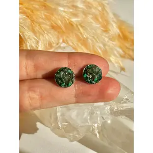 “Rawness” Herkimer Diamond, Malachite & Pyrite  Stud Earrings | Sterling Silver