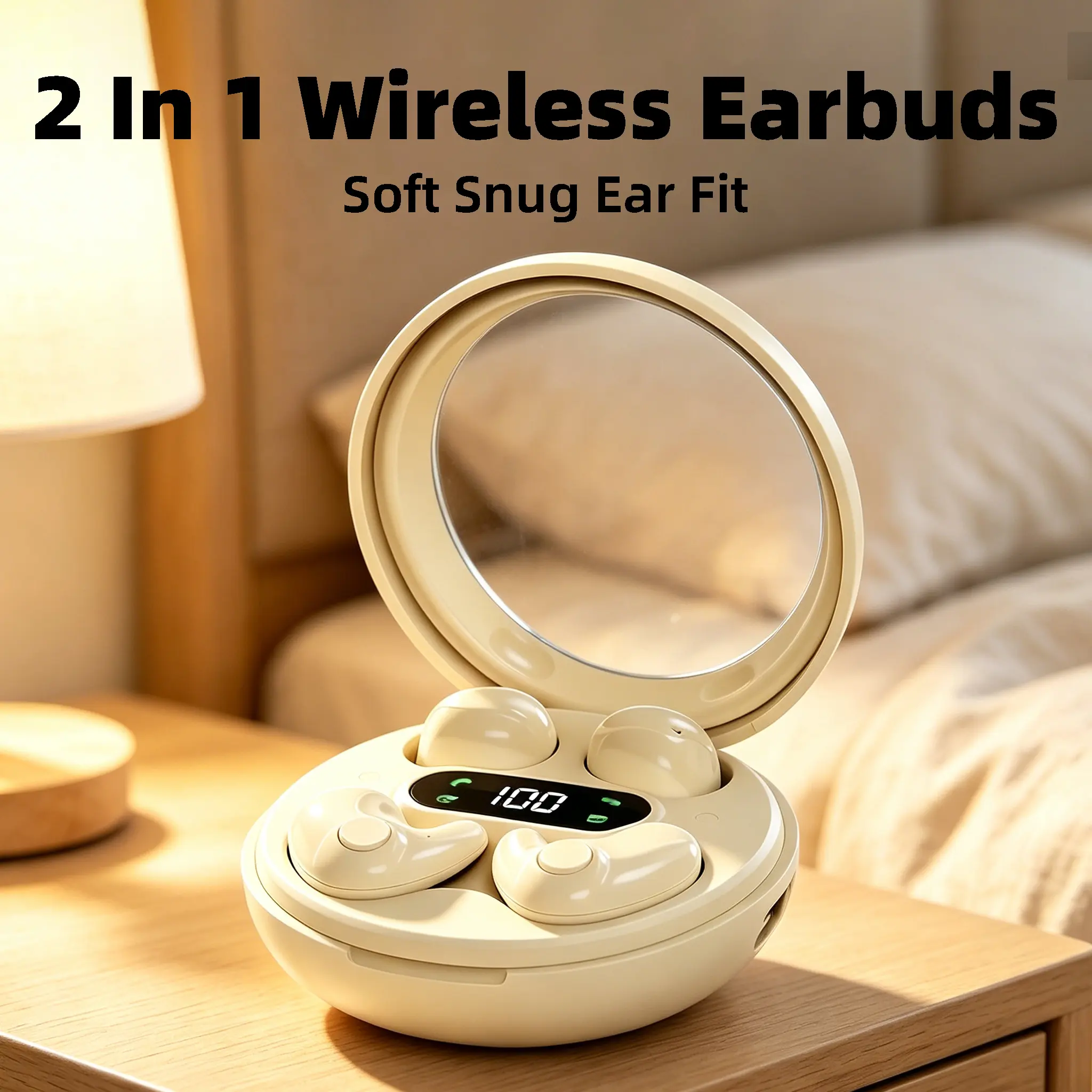 2-in-1 Ultra Tiny Bluetooth Sleep Earbuds - Micro Hidden In-Ear, No Soreness All Night, No Pressure When Rolling Over, Snoring Noise Blocking, Touch Control, Long Battery Life for Night Sleep & Noon Nap