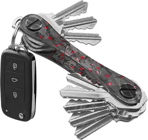 Original Key Holder - Compact Key Organizer for Key Chain, Minimalist Clutter-Free EDC Keychains Key Ring, Red Forged Carbon Fiber, 14 Keys