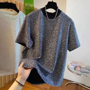 MensT-ShirtSequinPerformanceTopNightTemperamentNichePersonalityShort-SleeveT-ShirtMen'SClothingSummer