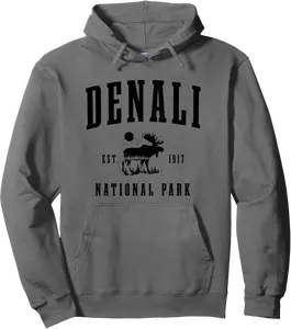 Denali Alaska Vintage Mountains Moose National Park Pullover Hoodie - Gabriellef Shop 45B0DSFSNG4H