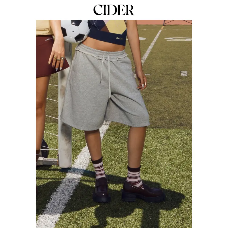 Cider Terry Mid Rise Lettuce Trim Wide Leg Capri Sweatpants