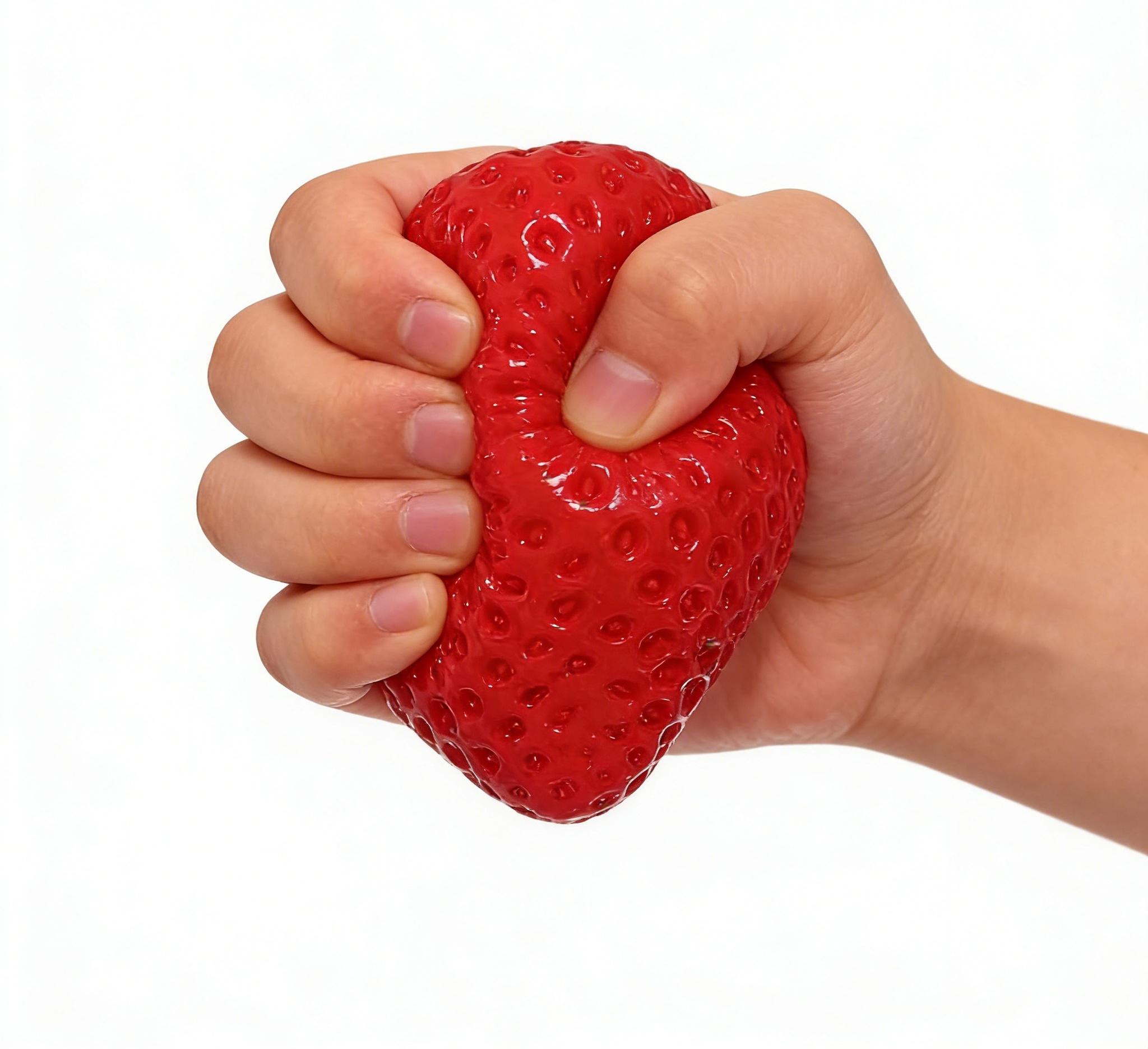 2-Pack adorable strawberry-shaped slow-rising squeeze ball; new strawberry squeeze toy; realistic strawberry-shaped stress relief ball—soft to the touch and effectively relieves stress; slow-rising stress relief toy with a moist, tactile texture.