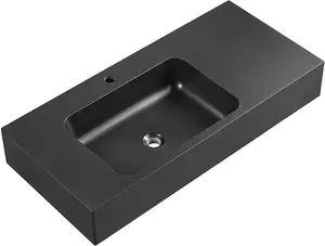 Bathroom Sink, Solid Surface Material, Wall-Mount or Countertop Install, 47" with Single Faucet  Hole in Matte Black， SVWS602-47BK