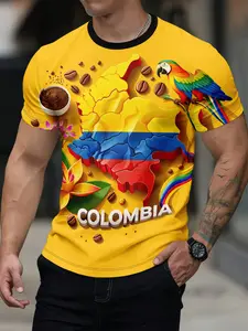 Colombian Culture Pattern T-Shirt, South American Casual Top, Fitted Long Sleeve, Print Design, Comfortable Daily Wear
