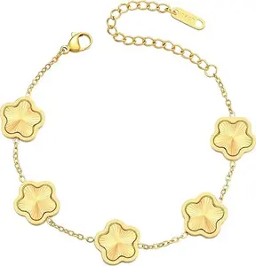18K Gold Plated Bracelet Gold Clover Bracelet Set for Women five Leaf Lucky Bracelets Dupes Trendy Jewelry Birthday Gifts for Women