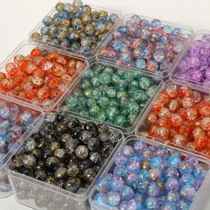 300Pcs 10mm Crackle Glass Beads 6 Colors Various Round Beads, for Bracelets, Necklaces, Earrings, and DIY Crafts, Jewelry Making
