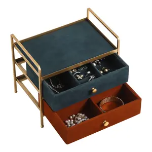 Vintage Metal Jewelry Box, Double Drawer Storage with Pearl Gold Finish - Elegant Home Decor, Surprise Gift for Her