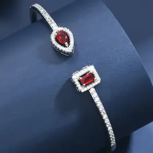 Luxury Blue CZ Open Cuff Bangle for Women Gold Plated Sparkling Adjustable Bracelet