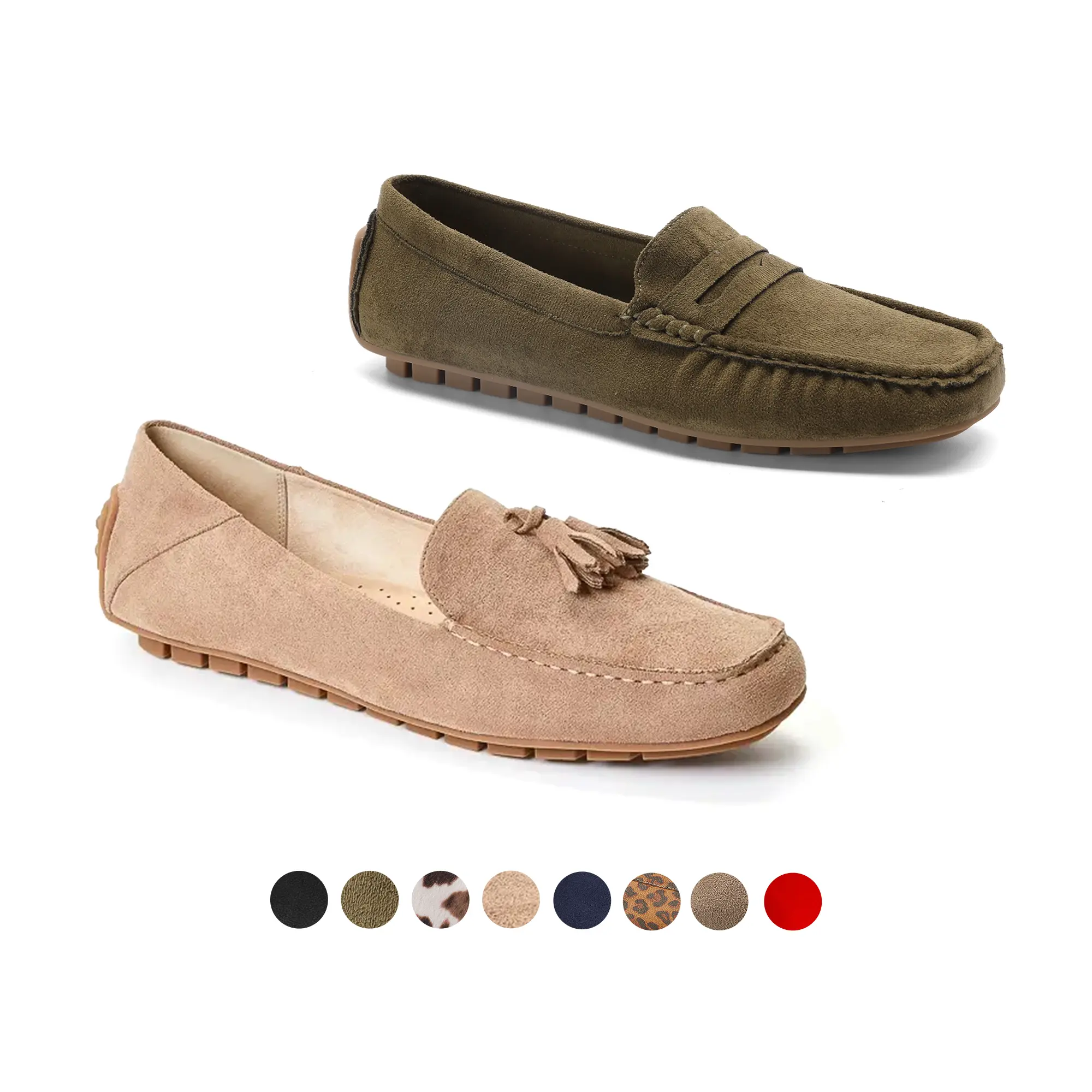 JUSTFAB Women’s Classic Loafers Slip-On Flats - Lightweight Microfiber Moccasin Footwear with Cushioned Insole & Arch Support, Non-Slip Sole Shoes for Women, All-Day Wear for Work & Travel
