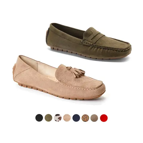 JUSTFAB Women’s Classic Loafers Slip-On Flats - Lightweight Microfiber Moccasin Footwear with Cushioned Insole & Arch Support, Non-Slip Sole Shoes for Women, All-Day Wear for Work & Travel Driving Moccasins,Penny Loafers