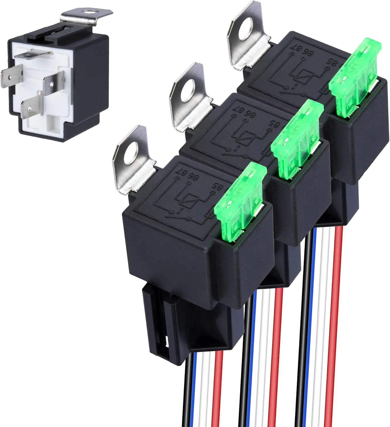 3 PCS 4-Pin 12V Fuse Relay Switch Harness Set, 12V Relay with Harness, 30A SPST Automotive Electrical Relays with Heavy Duty 14 AWG Wires for Truck Boat Van Motorcycle, Car Accessories