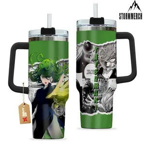 STORMMECH 40oz Tatsumaki One Punch Man Insulated Portable Beverage Flask - Double-Wall Vacuum Stainless Steel, Manga Design, Washable Leakproof Straw Lid with Black Cap & Handle, 12H Hot/24H Cold Retention, Gift Drinkware, Flasks