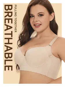 Breathable 2Pcs Plus Size Seamless Push-Up Bra for Women with Wide Shoulder Straps Underwire Support Medium Elasticity Comfortable Simple Design Solid Color Everyday Wear Elegant White Fit Womenswear bras women Style Minimalist Basic