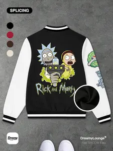Rick and Morty Graphic Baseball Jacket, Loose-Fit Casual Wear, Breathable and Warm, Ideal for Outdoor and Home Use, Comfortable Lounge Top