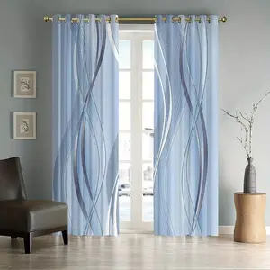 Two-Piece Home Decor Curtains, Abstract Line Print Semi-Opaque Polyester Fabric, Hanging Rings Included, Suitable for Bedroom Living Room Kitchen Party, Window Curtain