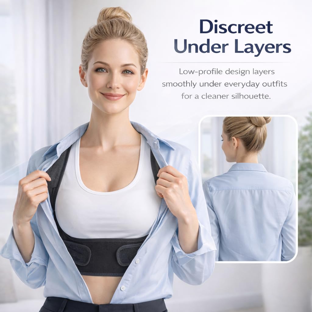 LibertyMove Posture Corrector for Women, Adjustable Upper-Back Brace for Shoulder & Upper-Back Pain Relief - Aesthetically Designed & Breathable Back Straightener, Helps Improve Rounded Shoulders, Slouching & Poor Posture, Discreet Under Clothes