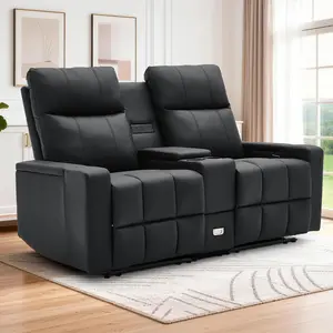 Korser Oversized Reclining Loveseat 2-Seater Faux Leather Recliner Sofa with Cup Holders USB Type C Ports for Living Room Comfortable & Stylish Design