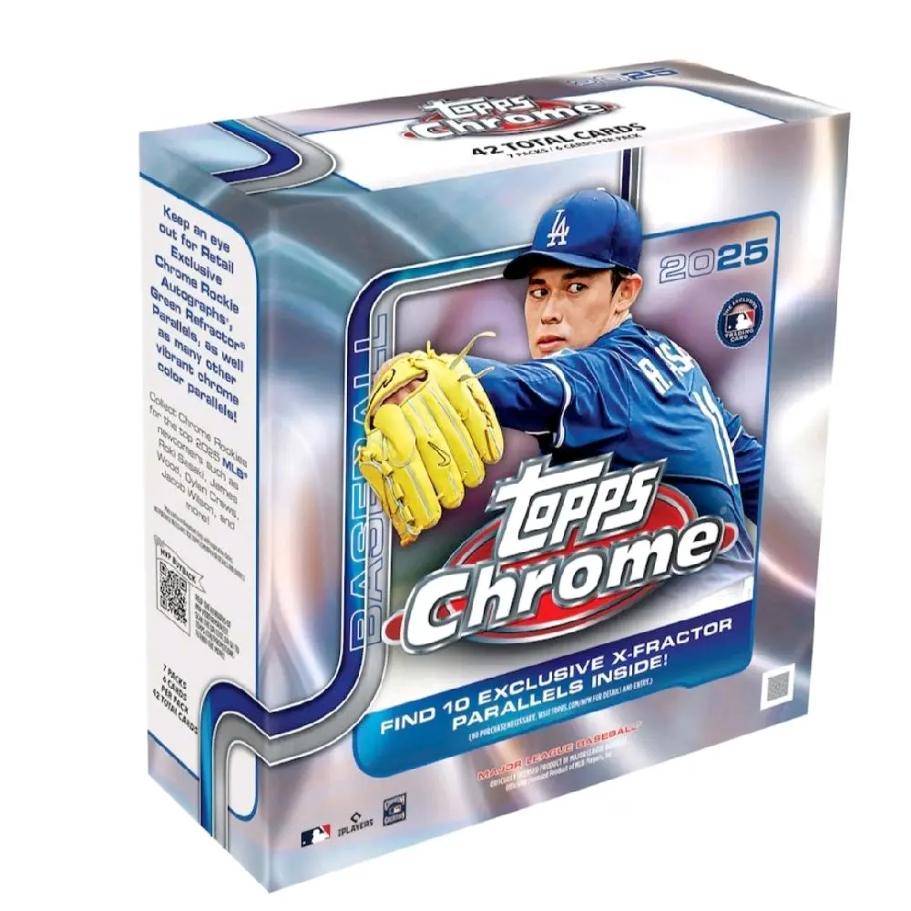 Topps 2025 Topps Chrome Baseball Factory Sealed Mega Box - 6 Packs with 10 Exclusive X-Fractor Parallels & 42 Total Cards