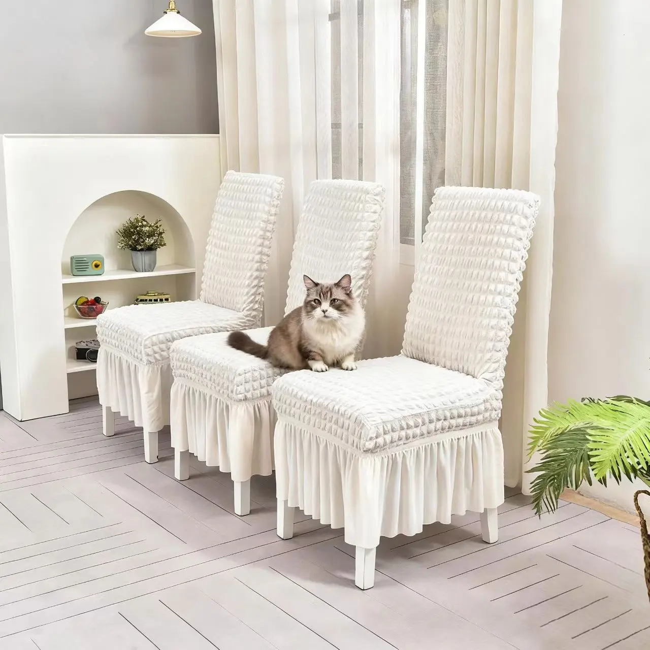 Solid Color Chair Cover, 4 Counts/set Exquisite Elegant Chair Slipcover, Fashionable Chair Cover for Home Dining Room Decor, Chair Covers Set, Dining Chair Slipcovers, Stretch Chair Slipcovers, Chair Covers for Dining Chairs