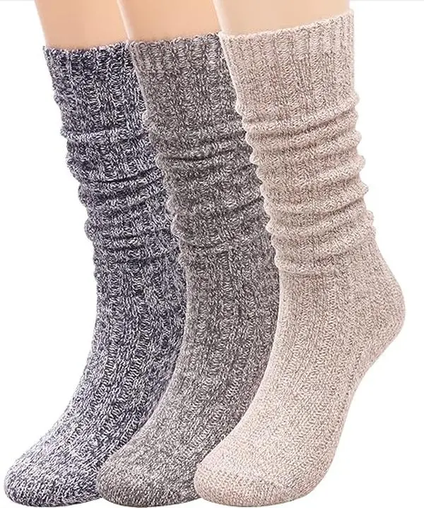 3 Pairs Women Winter Wool Cable Knit Crew Knee High Boot Socks,Size 5-11 W605