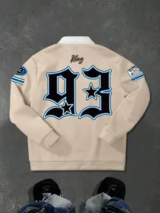 Men's 93 King Letter Print Varsity Jacket, Vintage Streetwear Baseball Bomber Coat with New York Patches #VarsityJacket #StreetwearFashion #BaseballJacket #TikTokFinds