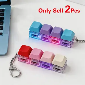 2 Pcs 4-in-1 Keyboard Light-Up Keys Adult Fidget Clicker Toy with LED Light, Removable keycaps Keyboard Fidget Keychain Cube, Mechanical Key Button Clicker Stress-Relief Gift for Office, Car and Home Pass Time