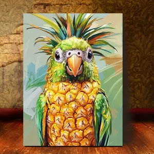Pineapple Parrot Pattern Framed Painting, 1 Piece Creative Canvas Wall Art, Modern Home Living Room Bedroom Study Decoration
