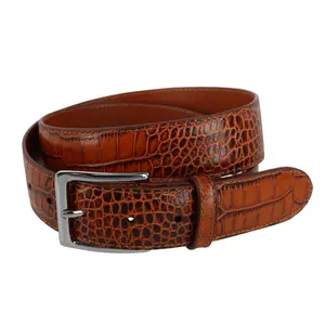 Trafalgar Chance 35mm Mock Mini-African Alligator Embossed Italian Leather Belt, Embossed Leather Belts