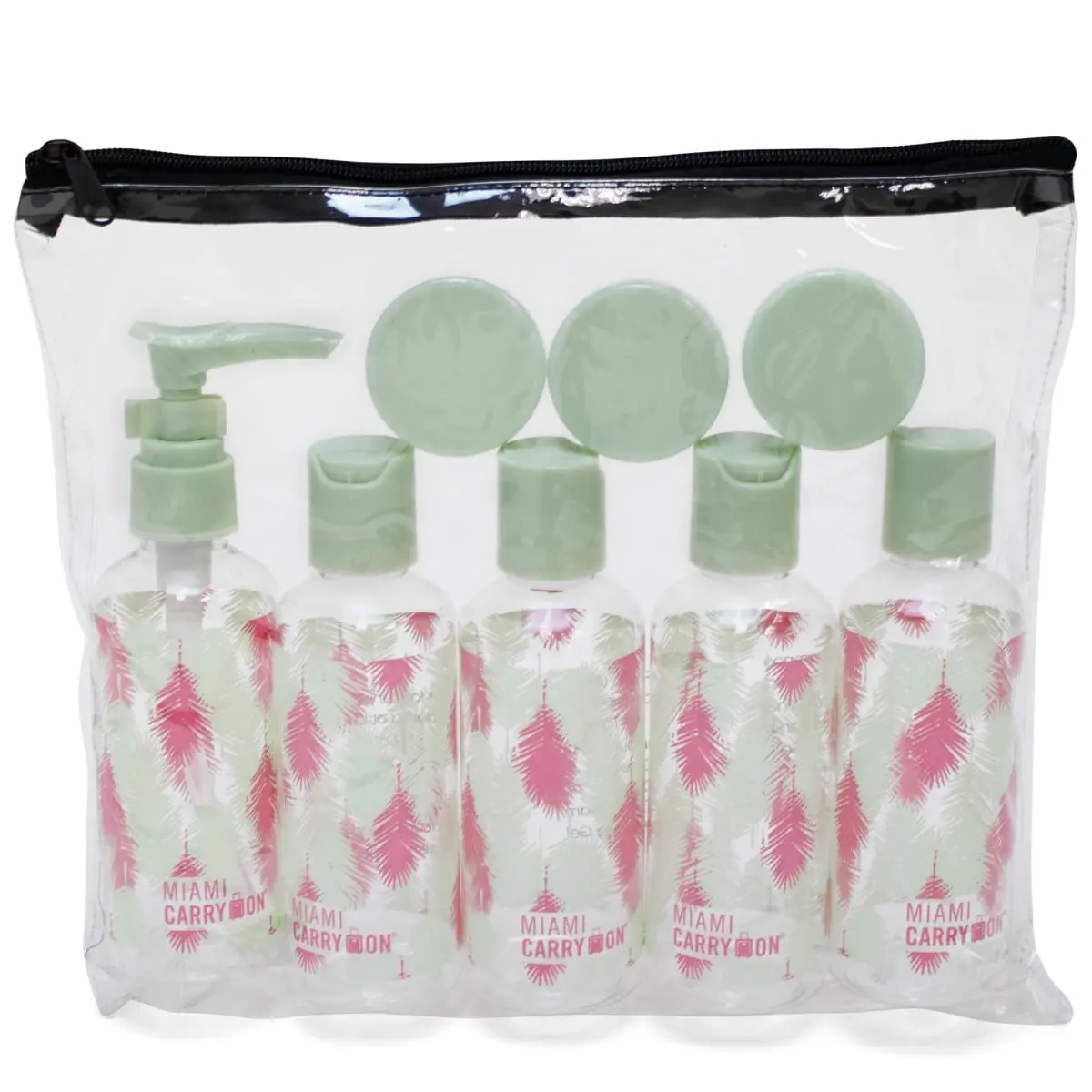 Miami CarryOn 9 Piece TSA Approved Travel Bottle Set - BPA Free (Palm Leaves)