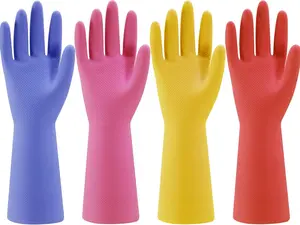 4 Pairs Reusable Rubber Dishwashing Gloves – Non-Slip Household Cleaning Gloves (Medium, Blue/Pink/Yellow/Red)