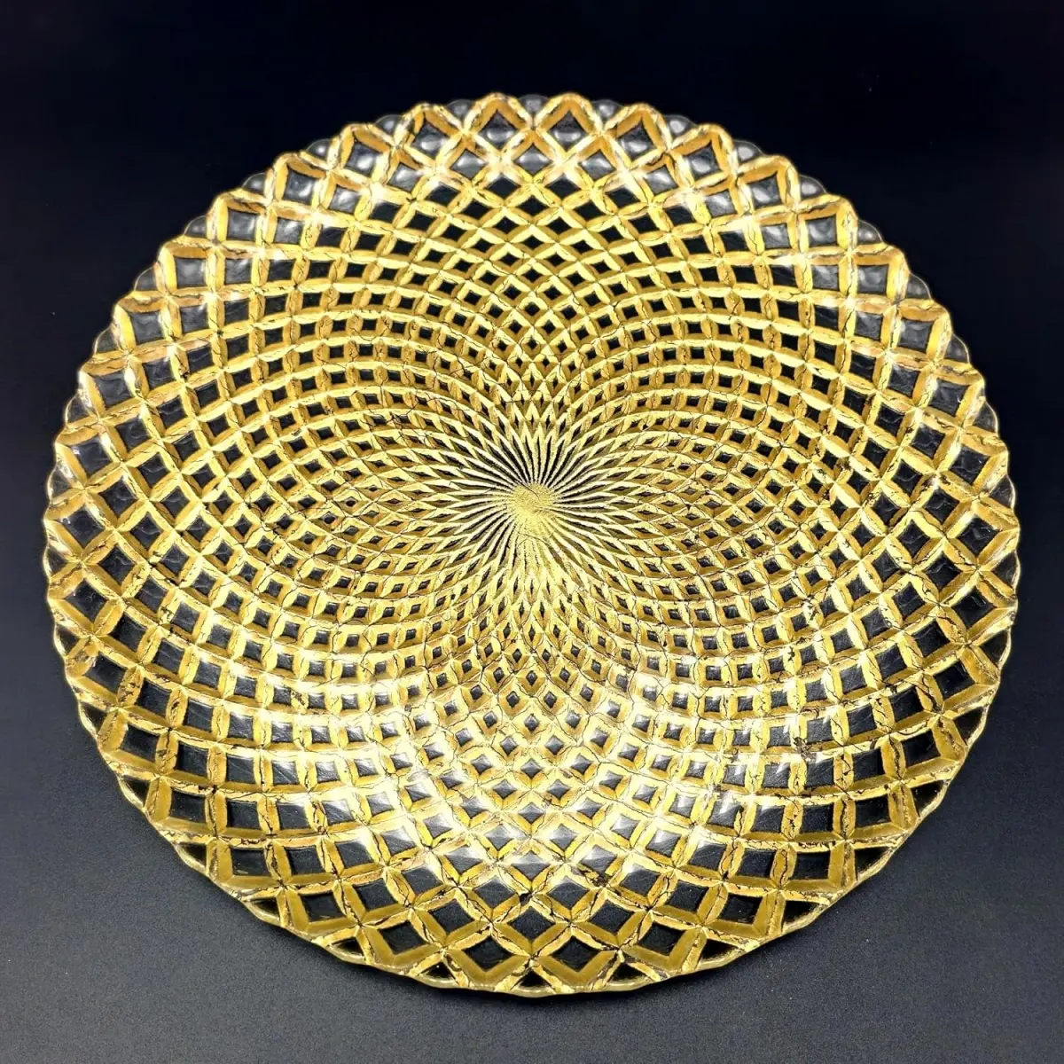 Red Pomegranate Collection R1653-1 Pavo Gilded Glass Dinner Plate, Gold - Set of 6