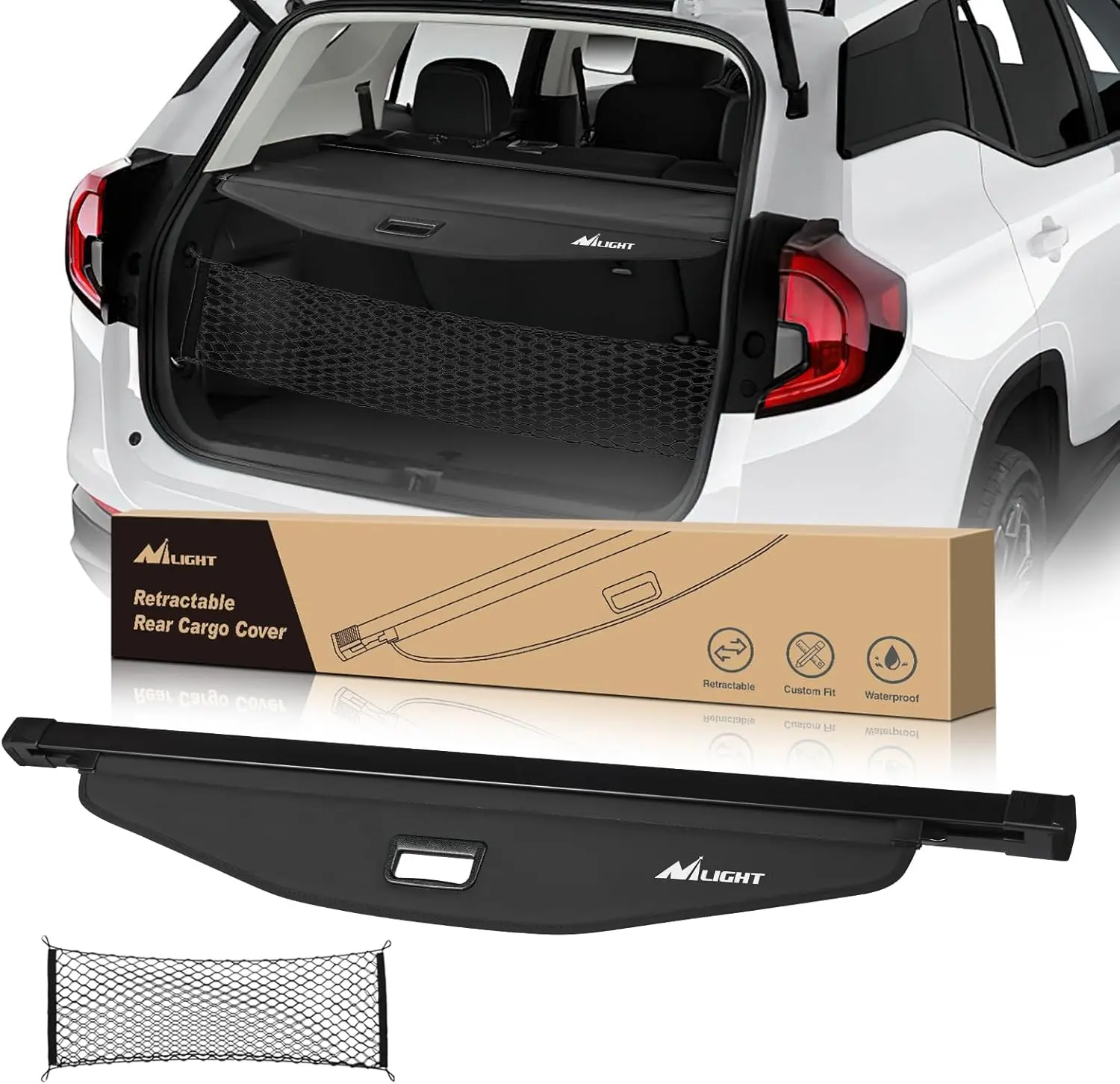 Nilight Retractable Trunk Cargo Cover - Car Accessories, Car Stuff, Rear Security Shade, Trunk Storage Net for Chevy Equinox, GMC Terrain 2018-2024, Cars Accessories