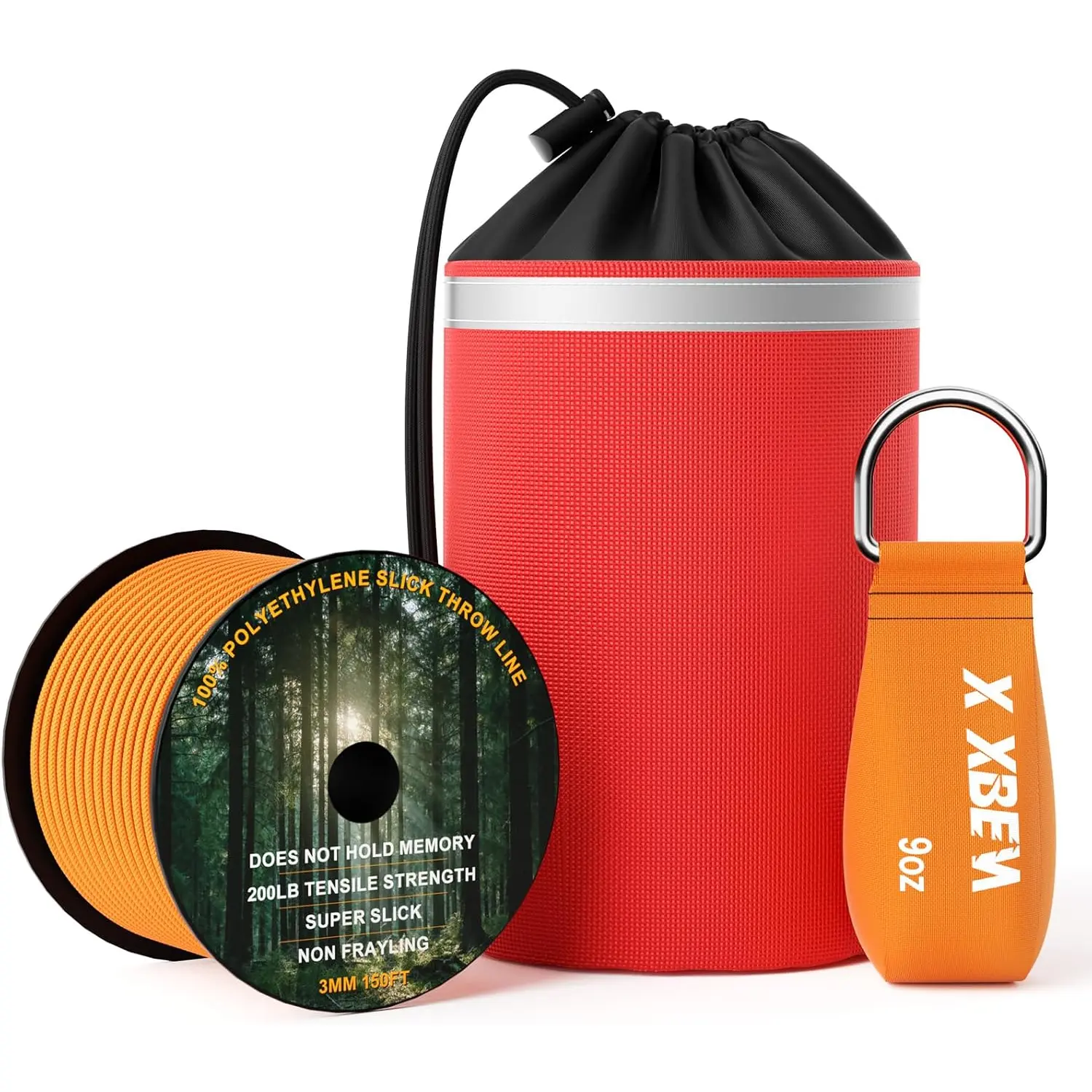 BEN Arborist Throw Line Kit - 150ft Slick Rope & 9/11/15oz Throw Weight - Reflective Storage Bag - for Tree Climbing, Trimming, Camping - High/Low Limb Rigging - 200LB Tensile Strength