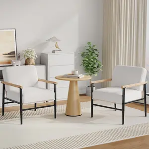 Garvee 2 Pack Modern Beige Accent Chair for Living Room, Comfy Sherpa Reading Chair with Thick Cushion & Iron Frame, Comfortable Armchair for Bedroom Office Dorm Waiting Room